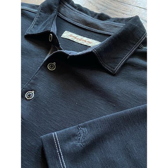 TOMMY BAHAMA Black Polo w/Contrast Stitch Trim sz M - Picture 2 of 9